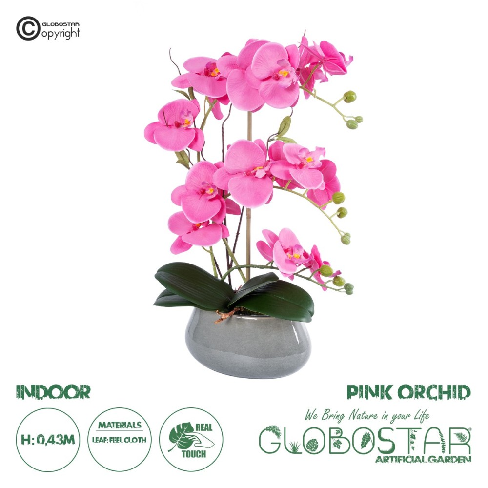 GloboStar® Artificial Garden PINK ORCHID 21121 Διακοσμητικό Φυτό Έντονο Ροζ Ορχιδέα Υ43cm